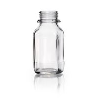 Wide neck bottle, clear glass, 250 ml, square, w/o pouring ring a. cap, 10 pc/PAK