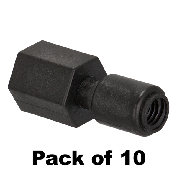 Microsolv Union, Connector, Low Pressure, 1 mm / 0.040'' through hole with 10-32 to 1/4-28 reducing screw threads, Carbon PEEK Endure, Use with 1/16''