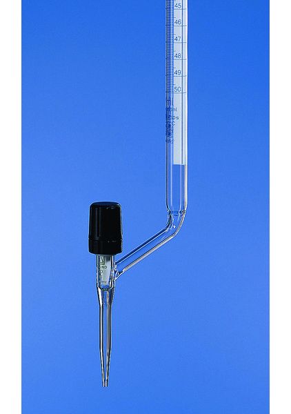 Brand GmbH & Co. KG Burette, BLAUBRAND, AS, DE-M, 10 : 0.02 ml, Boro 3.3, lateral stopcock, PTFE key, blue Schellbach stripe, 2 pc/PAK