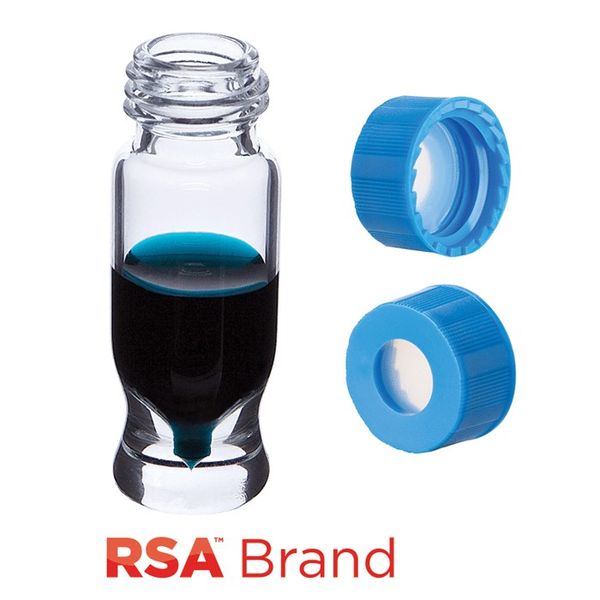 Microsolv Vial & Cap Kit Incl. 100 1.2ml, MRQ, Screw Top, Clear RSA Autosampler Vials & 100 light blue Screw Caps with fitted clear AQR Sil/PTFE, 
