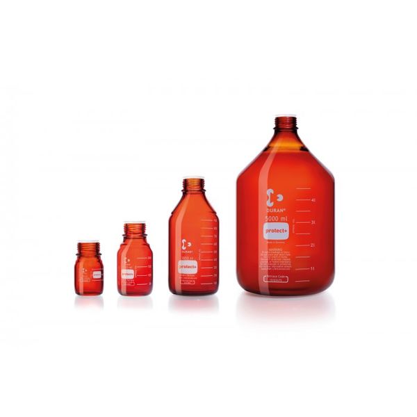Duran Group DURAN Laboratory glass bottle GL 45, Amber, protect+ plastic coated (PA12), with protective cap, 2000 ml, 6 pc/PAK
