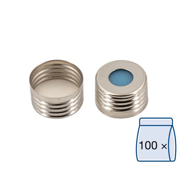 Macherey-Nagel ND18 Magnetische Schraubk., silber, Loch Silikon blau-transparent/PTFE weiß, 100 St/Pkg