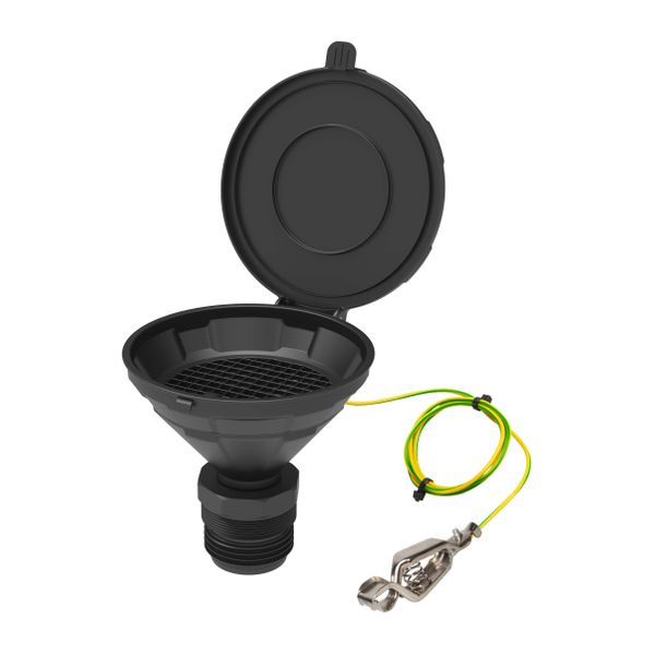 SCAT Funnel with lid ''MARCO'', V2.0, double thread R2'' BSP/G2'' (m) + 2''-Tri-Sure (m), sieve, funnel 140 mm