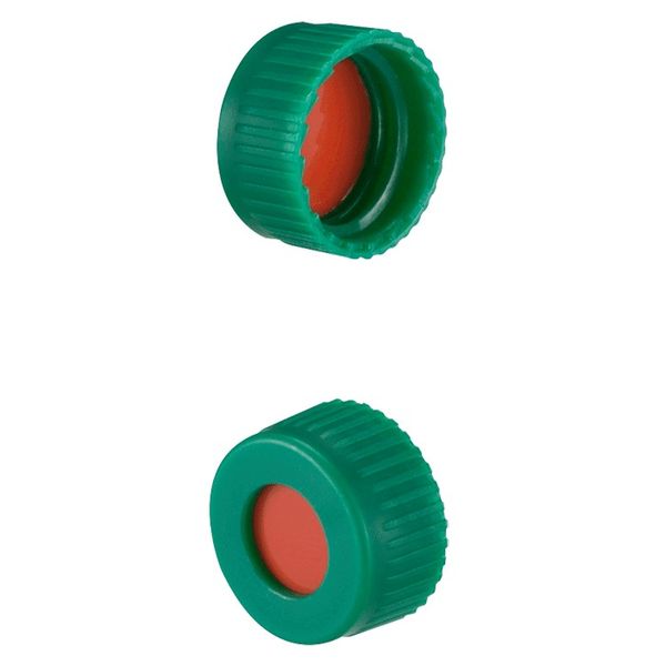 Microsolv Screw Cap green, knurled PP, with orange-red Sil/PTFE bonded Septa, for 9-425mm thread, 12x32mm autosampler vials, 1000 pc/PAK