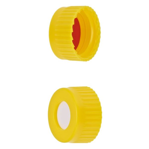 Microsolv Screw Cap yellow, 9 mm, with white Sil/red PTFE Bonded Septa, 1000 pc/PAK