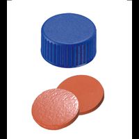 Kurzgewindekappe, ND9 PP, blau, geschlossen, 1,0 mm, Naturkautschuk rot-orange/TEF transparent, 1000/PAK