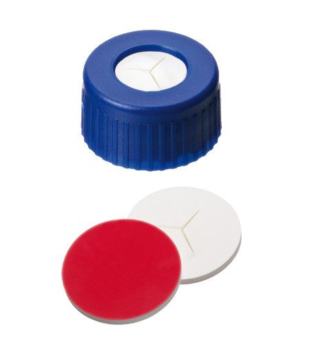 Altmann Analytik PP shortthread screw cap blue, 6mm hole, slitted, 10x100/pac