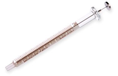 Hamilton 10 μl, Modell 701 LT Spritze, ohne Nadel, max. Druck 2000 psig (137.9 bar), max. Temperatur 115°C / 239°F, mit Kalibrierzertifikat