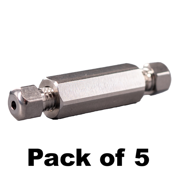 Microsolv Verbinder Set, Hochdruck, 0,25 mm / 0,010'' Bohrung mit 10-32 mm Gewinde, Edelstahl, gerade, für 1/16'' Schlauch, 5 St/Pkg