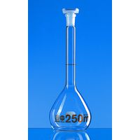 Product Image of Volumetric Flask, BLAUBRAND® ETERNA, Class A, DE-M, 100 ml, NS 14/23, Boro 3.3, with PP Stopper, ISO-Chargenzertifikat, 2 St/Pkg