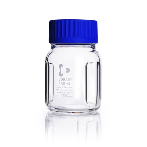 Duran Group DURAN GLS 80 Schikane-Flasche, graduiert, klar, PP GLS 80 Schraubverschluss, Ausgießring, 500 ml