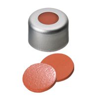 Product Image of Bördelkappe, ND8 Al, Naturkautschuk rot-orange/TEF transparent, Aluminium Kappe farblos lackiert, 4 mm Loch, 60° shore A, 1,0 mm, 10x100/PAK