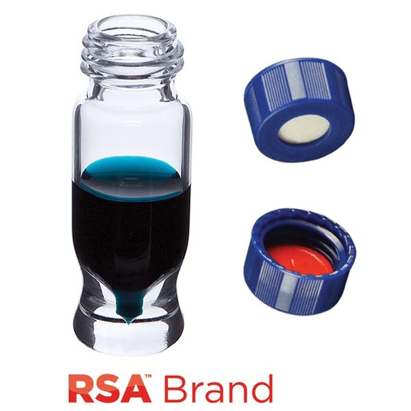 Microsolv Fläschchen & Kappen-Kit inkl.100 1.2ml, MRQ, Schraubkappe, klares RSA Autosampler Fläschchen & 100 blaue Schraubkappen mit eingeklebten 