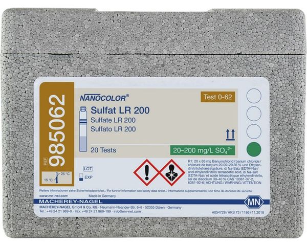 Macherey-Nagel Rundküvettentest NANOCOLOR Sulfat LR 200, 20 Bestimmungen, Messbereich: 20-200 mg/L SO42