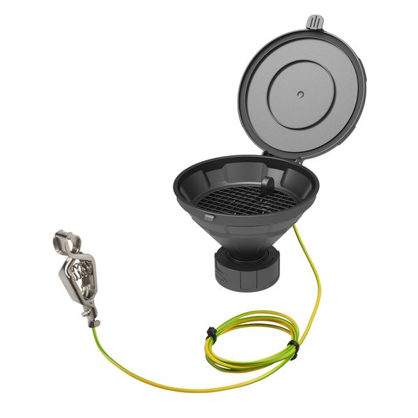 SCAT Deckeltrichter ''MARCO'', V2.0, S60/61, HDPE elektrisch ableitfähig, mit herausnehmbarem Sieb und Erdungskabel, Trichter-Durchmesser = 140 mm