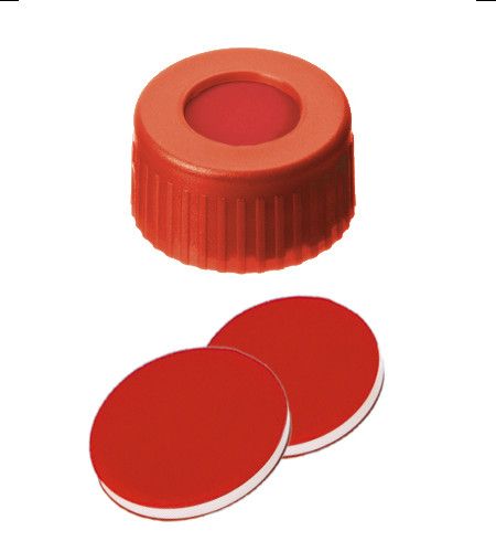 Altmann Analytik Kurzgewindekappe, ND9 PP, rot, 1,0 mm, PTFE rot/Silikon weiß/PTFE rot, 1000/PAK