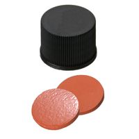 Product Image of Schraubkappe, ND13 Verschluss: PP, schwarz, geschlossen, Naturkautschuk rot-orange/TEF transparent, 1,3 mm, 10x100/PAK