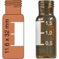 Product Image of 1,5 mL Gewindeflasche N 9 AD: 11,6 mm, Höhe: 32 mm braun, flacher Boden, weite Öffnung, Packung à 100 Stück