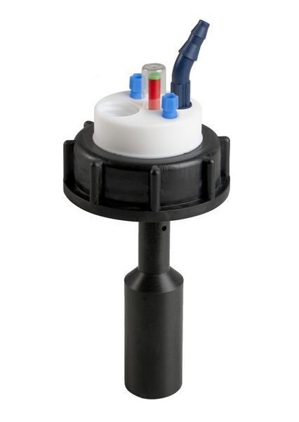SCAT SafetyWasteCap S55, mechanische Füllstandskontrolle, 2x 2,3/3,2 mm AD, 1x 6,4 - 9 mm ID + Anschluss für Abluftfilter