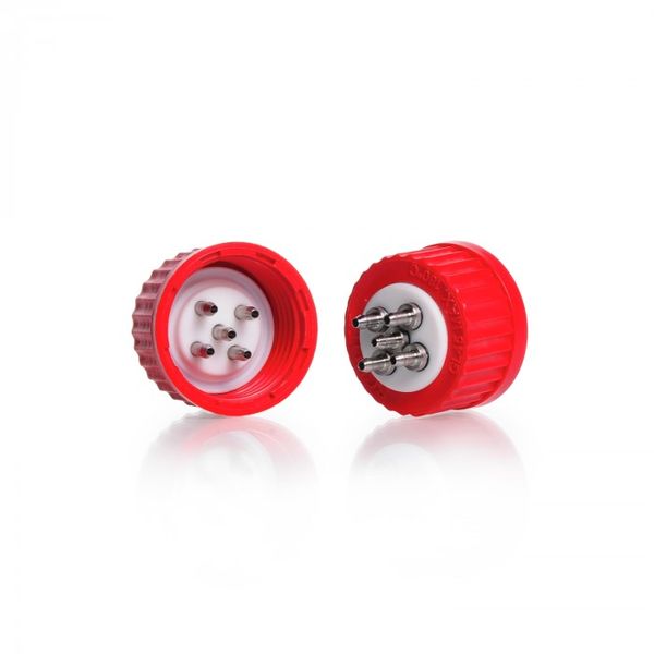 Duran Group Connection Cap System GL 45 with red PBT screw cap, PTFE insert with 5-ports (stainless steel)