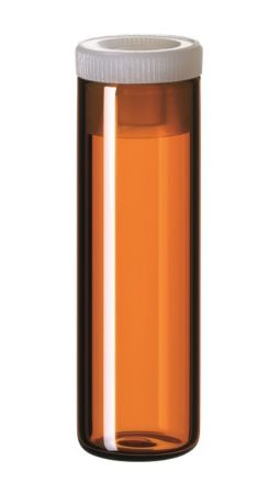 Altmann Analytik 4ml Flachbodenglas, 44,6x14,65mm, Braunglas, 15mm PE Stopfen, transparent, 10x100/PAK