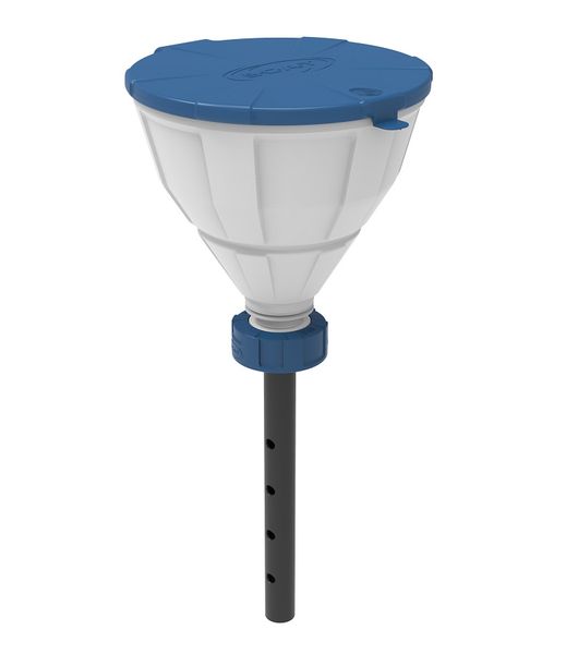 SCAT Kugeltrichter ''ARNOLD'' mit Deckel, V2.0, S60/61, HDPE weiß, mit Lanze (220 mm), Spritzschutz und herausnehmbarem Sieb, Trichter-Durchmesser = 