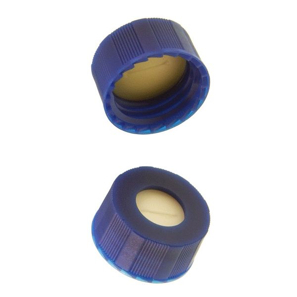 Microsolv Screw Cap blue, knurled PP, white Sil/natural PTFE Pre-slit Septa, 1000 pc/PAK