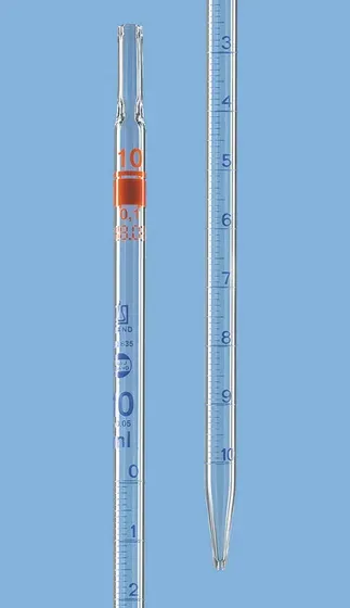 Brand GmbH & Co. KG Messpipette BLAUBRAND, AS, Typ 1, 0-Punkt oben, AR-Glas, 1 ml : 0,01 ml, völliger Ablauf, DE-M, blau graduiert, DIN EN ISO 835, 12