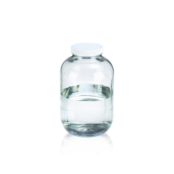 DWK Wheaton Standard-Weithalsflasche, Klarglas, 8oz, Schraubkappe, PP, weiß, 58-400, PTFE/PE-Einlage, 63 x 110 mm, 24 St/Pkg