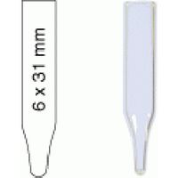 Product Image of 0,25 mL Mikroeinsatz f. weite Öffnung AD: 6 mm, Außenhöhe: 31 mm klar, konisch, 12 mm Spitze, Packung à 100 Stück