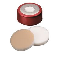 Product Image of Bördelkappe, 20 mm Verschluss: Magnetische Bi-Metall, rot lackiert, mit 8 mm Loch, Silikon weiß/PTFE beige, 45° shore A, 3,2 mm, 10x100/PAK