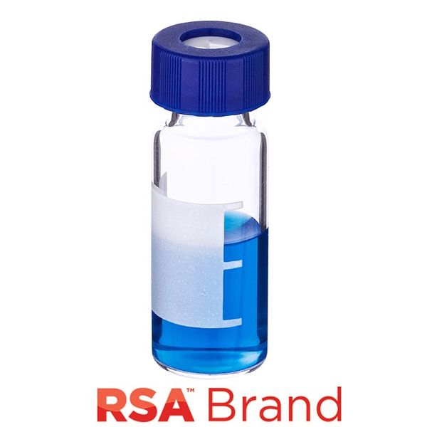 Microsolv Fläschchen & Kappen-Kit, vorkonfektioniert, inkl. 100 2ml, Klarglas RSA Autosampler Fläschchen mit Schreibfeld/Fülllinien & 100 blaue 