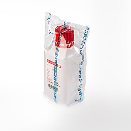 Aqua Laborservice Sterile Enghalsflasche mit 5 mg Natriumthiosulfat, 250 ml, HDPE, einzeln steril verpackt, quadratisch, Originalitätsverschluss, 