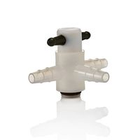 3-Wegehahn/PP, Bohrung- 4mm, T-Form mit Teflon-TFE-Küken