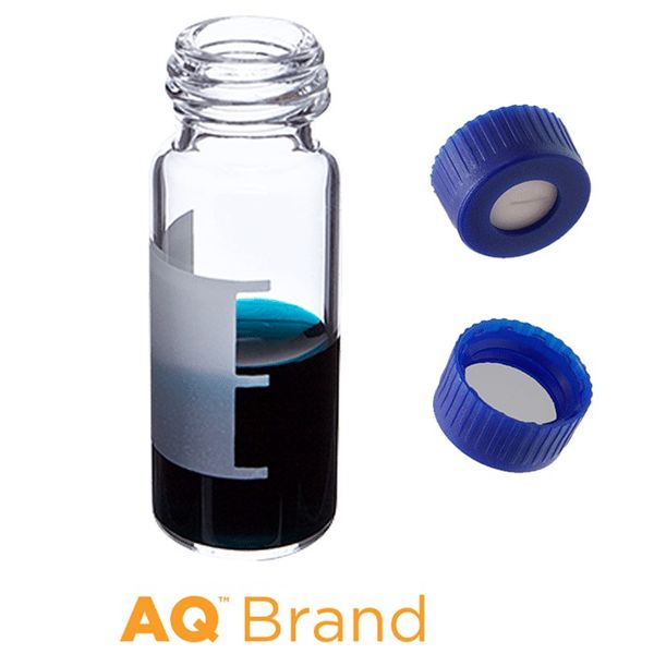 Microsolv EPP-Fläschchen, klar, 2 ml, Schraubverschluss blau mit Sil/weißem PTFE-Septumschlitz, Beschriftungsfeld, 100 St/Pkg