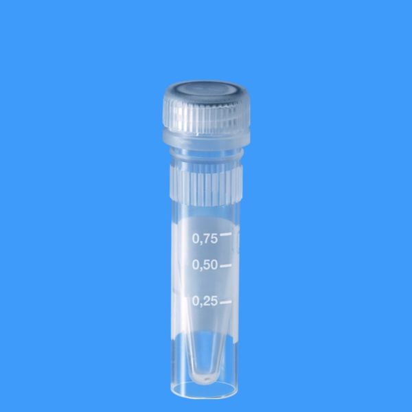 Sarstedt Mikro-Schraubröhre, PP, 1,5 ml, Spitzboden mit Stehrand, mit Rändelung, transparent, PP Verschluss: natur, montiert, mit Schriftfeld und 