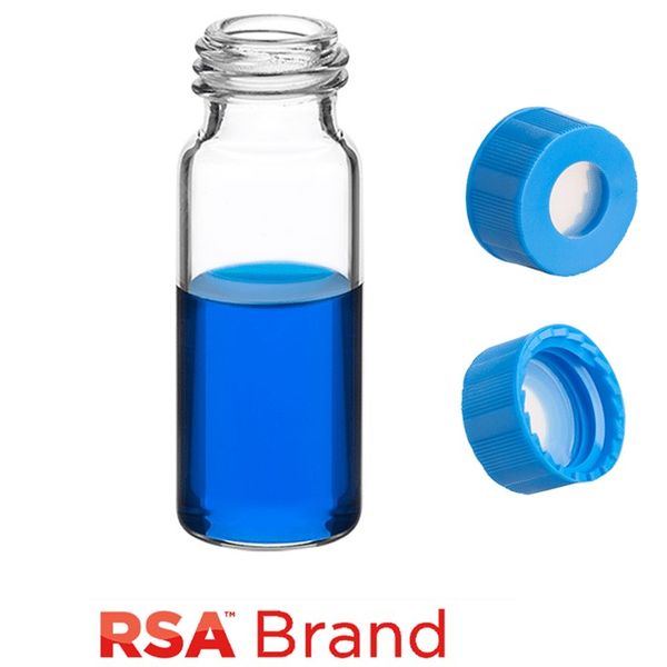 Microsolv Fläschchen & Kappen-Kit inkl. 100 2ml, Schraubkappe, Klarglas RSA Autosampler Fläschchen & 100 hellblauen Schraubkappen mit klarem AQR 