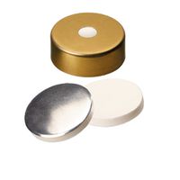 Product Image of Bördelkappe, 20 mm Verschluss:, magnetisch, gold lackiert, mit 5 mm Loch, Silikon weiß/Aluminiumfolie silber, 50° shore A, 3,0 mm, 10x100/PAK