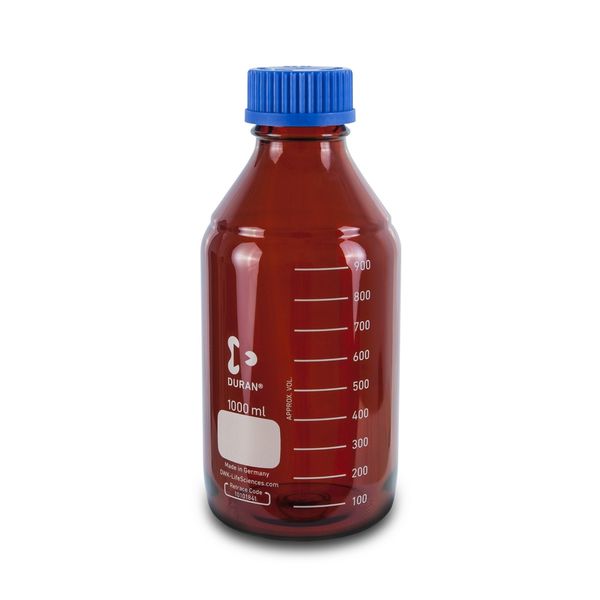 SCAT Enghalsflasche DURAN Borosilikatglas, GL45, 1000 ml, rund, braun, mit Kappe und Ausgießring