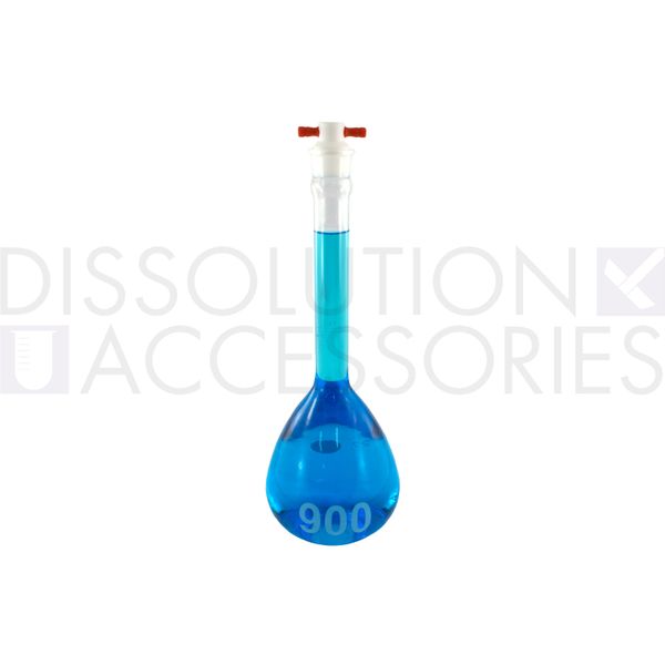 Dissolution Accessories Volumetric Flask, Boro 3.3, Class A, Amber, 900 ml, calibrated at 20°C, Tc/Td