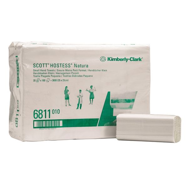 Kimberly-Clark Scott Natura Handtücher, 25 X 23 cm, Zick-Zack-Faltung, 2-lagig, weiß, 20 Pack je 180 Tücher