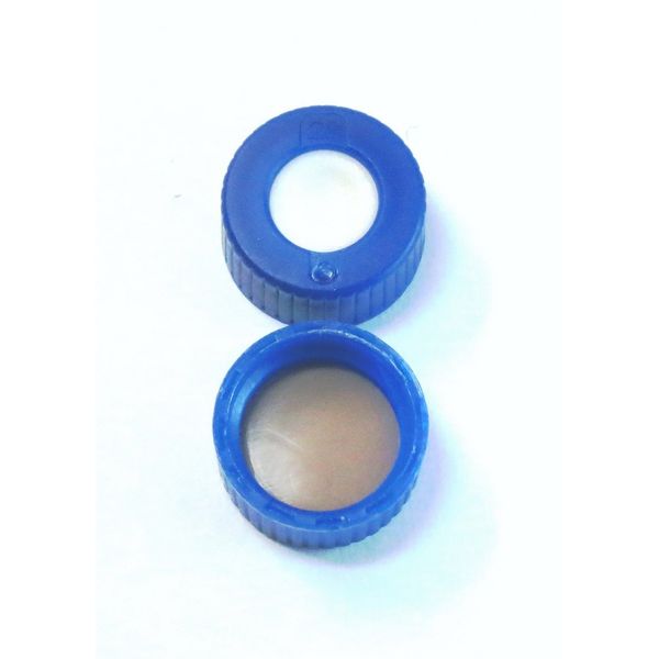 Thermo Fisher Scientific Schraubkappe SureSTART Level 1, 9 mm, PP blau & Septum Silikon/PTFE weiß/weiß, verklebt, 1 mm, 5000 St/Pkg