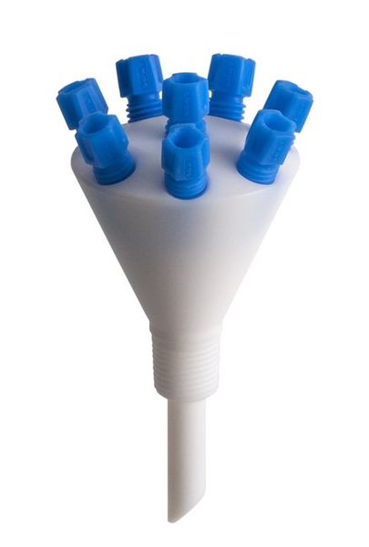 SCAT 8-in-1 Verteiler für Schlauchanschluss, senkrecht, PTFE/PFA, 8x 3,2 mm AD