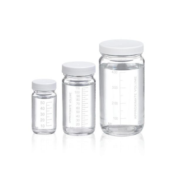 DWK Wheaton 60 ml wide neck bottle, clear, AR glass, volumetric, black PF cap with foil insert, 48 pc/PAK