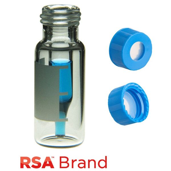 Microsolv Fläschchen & Kappen-Kit inkl. 100 300μl, eingeschmolzener Einsatz, klare RSA Autosampler-Fläschchen mit Beschriftungsfeld/Fülllinien & 100 