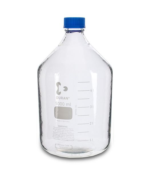 SCAT Laboratory bottle DURAN Borosilicate Glass, GL45, 5000 ml, round, clear, with cap and pouring ring