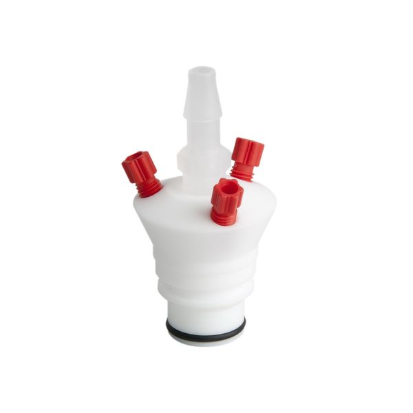 SCAT 4-in-1 Verteiler für CPC Kopplung auf Justrite-Kanister, vertikal, PTFE, 3x 2,3/3,2 mm AD, 1x 6,4 mm ID
