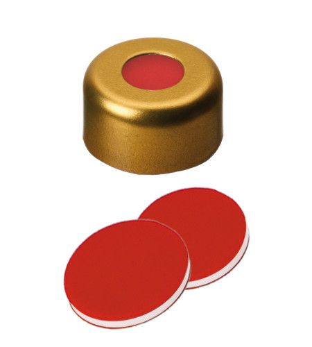 Altmann Analytik ND11 Magnetic Crimp Seal: Magentic Cap, gold lacquered + centre hole, PTFE red/Silicone white/PTFE red, 1000/pac