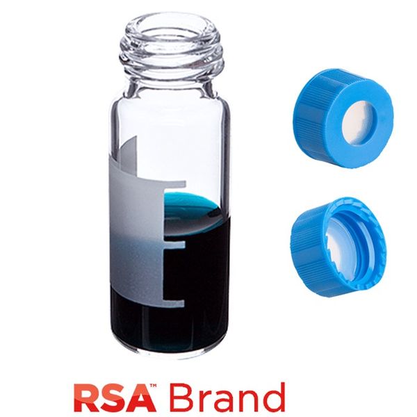 Microsolv Fläschchen & Kappen-Kit inkl. 100 2ml, Schraubkappe, Klarglas RSA Autosampler Fläschchen mit Schreibfeld/Fülllinien & 100 hellblauen 