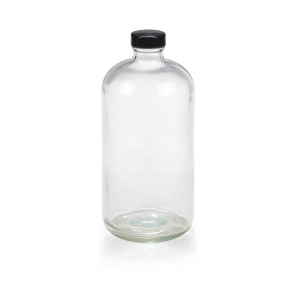 DWK Wheaton Boston round bottle, safety coated, brown, AR glass, 16oz, PF screw cap 28-400 aluminum insert, 76 x 172 mm, 24 pc/PAK